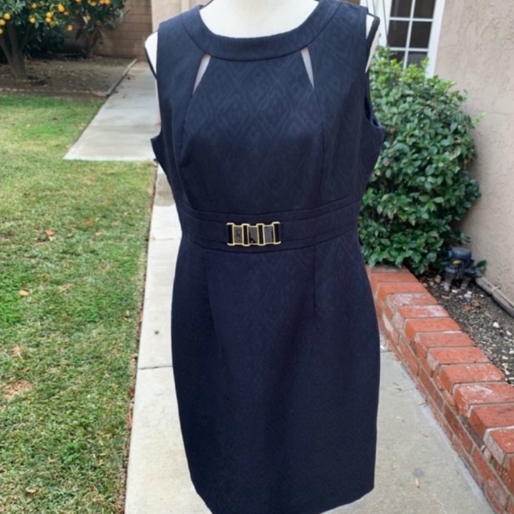 Tahari ASL Gorgeous Navy Blue Sheath Dress Size 12 FINAL $30 - Picture 5 of 8